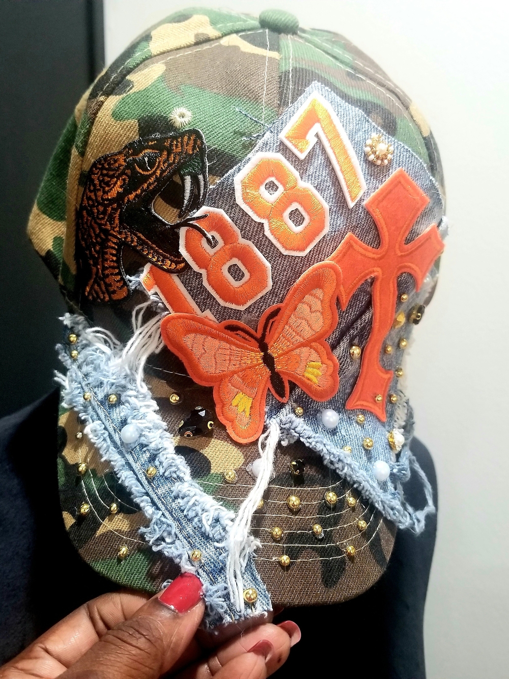 FAMU Camouflage Butterfly Patch Cap with Embellishments - Orange Accent